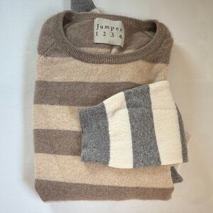 Jumper Striped Crewneck Sweater - Brown, Gray, and Cream